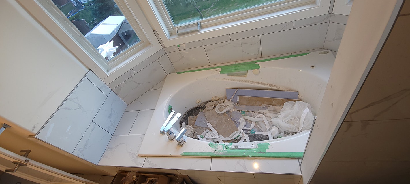 Before — post-construction bathroom clean